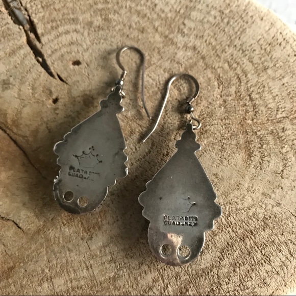 Old pawn 1960s sterling & stone boho earrings - Picture 13 of 15